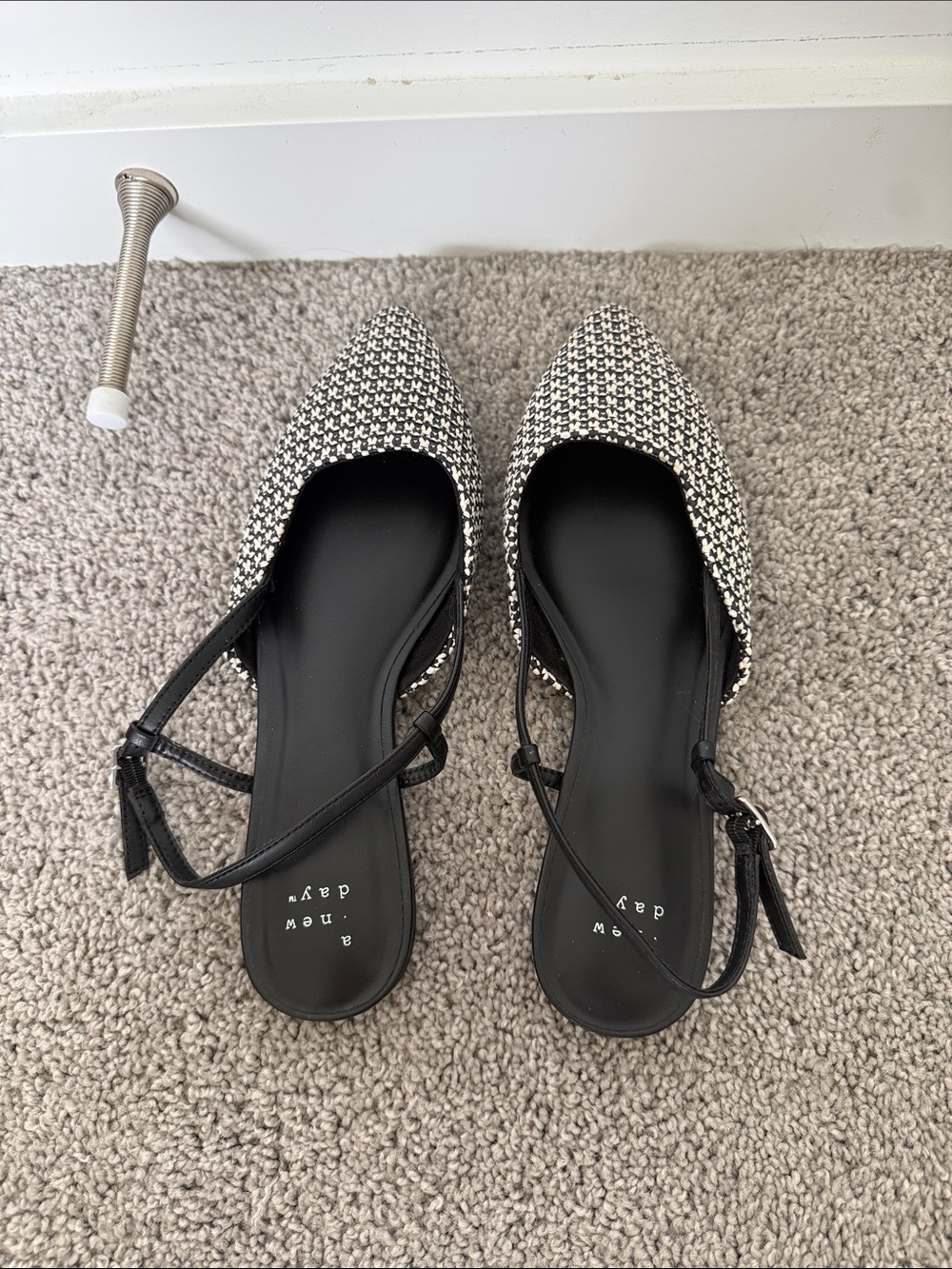 a new day Black & White Tweed Pointed Slingback Flats